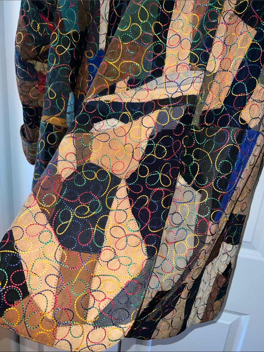 Abstract Patchwork leather swing Jacket in Multi-Color by Man Art Designs - Picture 6 of 6